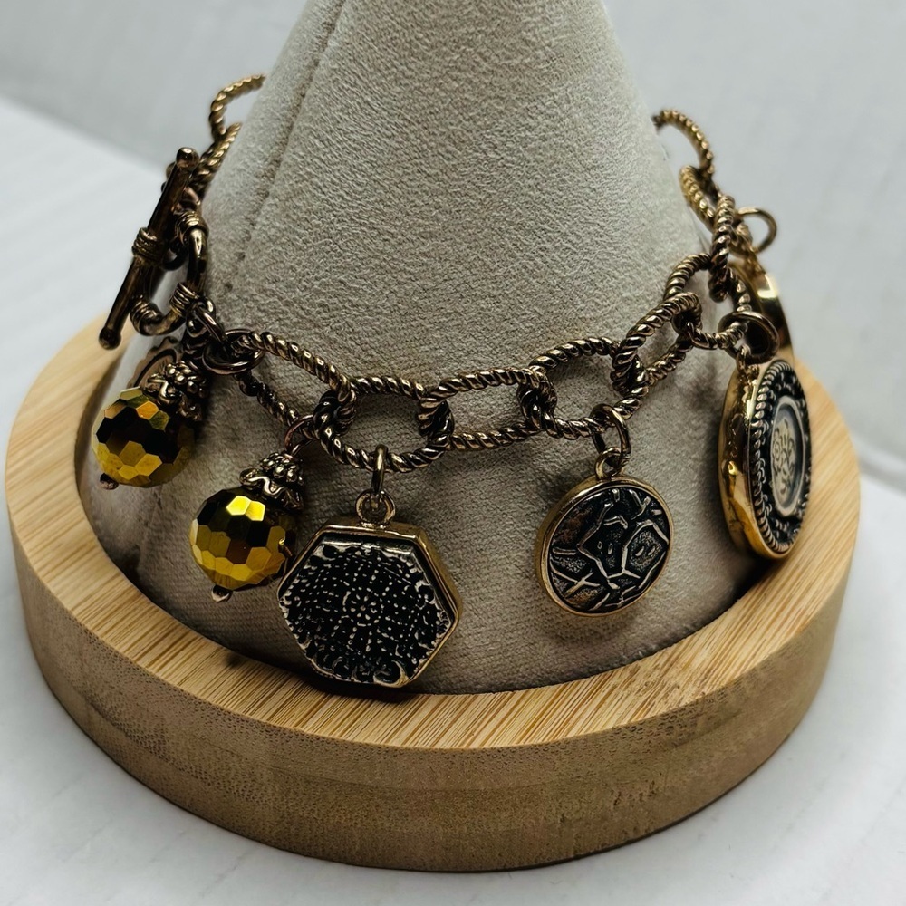 AMY KAHN RUSSELL Vintage Gold Rare Coin Charm Bracelet - Picture 4 of 13